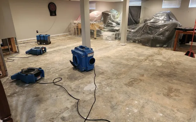 Restoration equipment on a Five Points drain backup job
